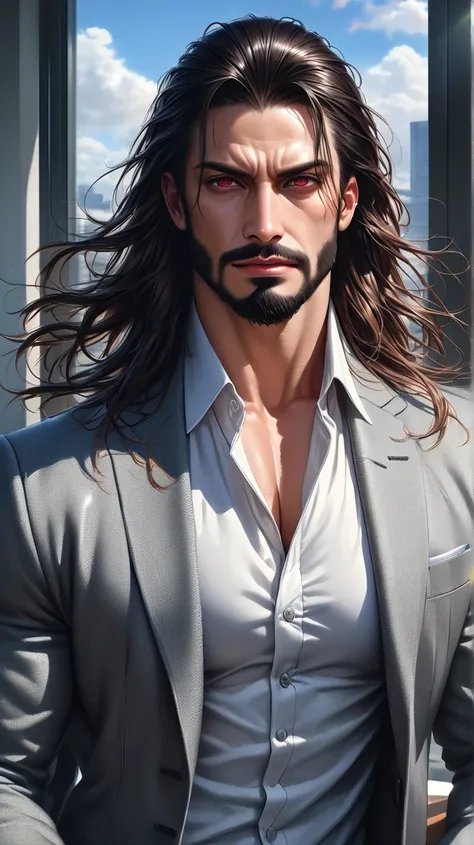 (    best quality,4K,8k,    highres,    masterpiece   :1.2),    ultra-detailed    ,(realistic,photorealistic,photo-realistic:1.37),34 years old, man,3 day beard,Beautiful anime,Portraits,strong,Masculine,    with dark hair  ,sharp jaw,      mesmerizing eye...