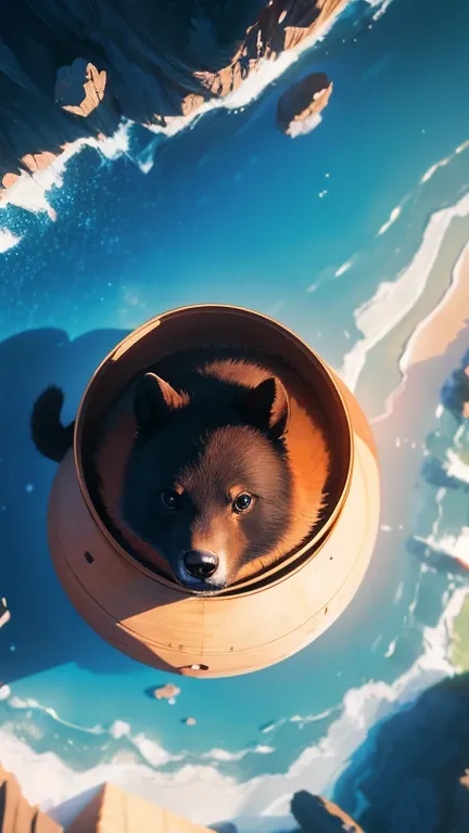 absurd res,  High resolution little bear, ( masterpiece:1.4),  ultra-detailed , 1 , From above, space, floating