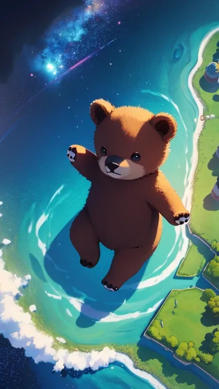 absurd res,  High resolution little bear, ( masterpiece:1.4),  ultra-detailed , 1 , From above, space, floating