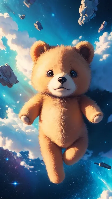 absurd res,  High resolution little bear, ( masterpiece:1.4),  ultra-detailed , 1 , From above, space, floating