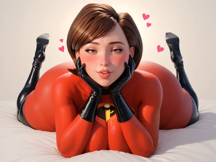 ExpressiveH, kuna2, milf, mature woman, 3lastic g1rl, brown hair, short hair, domino mask, superhero, red bodysuit, black gloves, black thigh boots. Huge breast, wide hips , huge ass, thick thighs ,(obra maestra, altamente detallado, la mejor calidad, 8k) ...