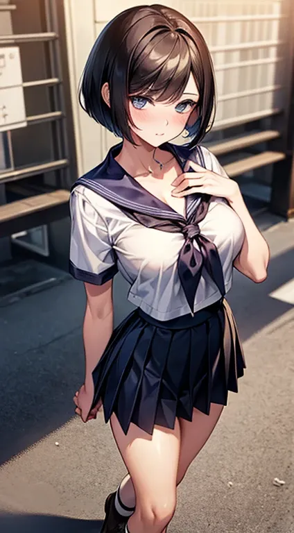 ((( perfect anatomy ,  Anatomically Correct,  super detailed skin ))), (( cropped pants)), 1 , Japanese, High school girl,  shiny skin,  watching the viewer , 
 beautiful hair ,  beautiful face,  beautiful and detailed eyes, ( short hair:1.1, bob cut:1.2),...