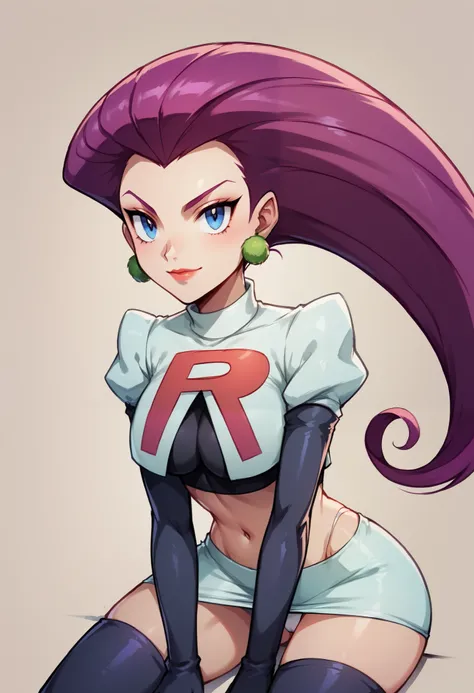 Faded Headshot, faded bottom, faded edges ,score_9,score_8_up,score_7_up,score_6_up,score_5_up, rating_safe,
1girl, jessie, \(pokemon\), (ultra HD quality details), blue eyes, hair slicked back, purple hair
earrings, 
team rocket, team rocket uniform, blac...