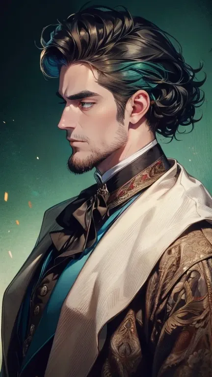 (    best quality,4K,8k,    highres,    masterpiece :1.2),    ultra-detailed    ,(realistic,photorealistic,photo-realistic:1.37),36-year-old man,3 day beard,Beautiful anime,Portraits,strong,Masculine,     with black hair  ,sharp jaw,      mesmerizing green...