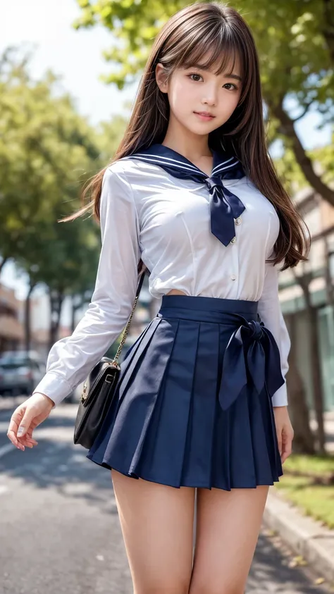  masterpiece ,  best quality,  very detailed,  kampala ,(  is present ,photo   is present :1.37),( cowboy shooting:1.2),( thighs:1.4),  excellent anatomy,  Beautiful Japanese Woman ,   Serious High School Girl  ,   But the Skirt Is So Short  ,(middle),(Wel...