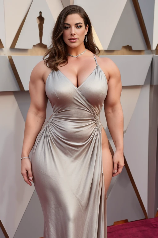 ASHLEY GRAHAM, , Huge breasts,  a heavily muscled iffb pro female bodybuilder. RAW, d41z13, perfect face, stunning eyes,  extremely tight linen dress, tight dress clinging to her body, at the oscars, crowded event, people in the background, 8k uhd, masterp...