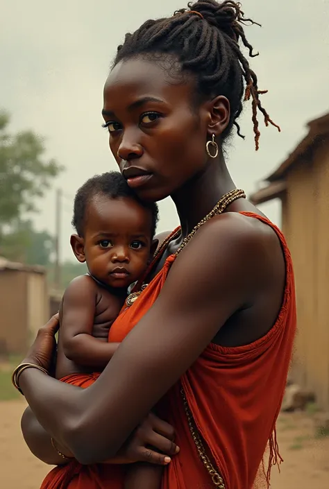 Wet paint potrait of african woman carrying baby