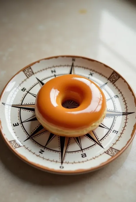 doughnut in plate with compass design