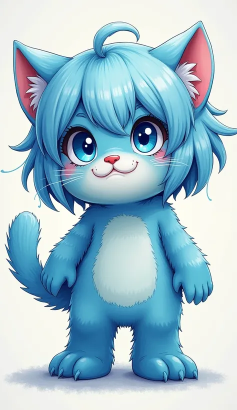   monster , Inc.  sally costume   、     that kitty is standing on two legs like a human、Kitten with a cute face 、dreamland、 exist、   1 girl is the best   ,     blue hair  /  light   blue hair  , blue eyes,  monster  ink background 