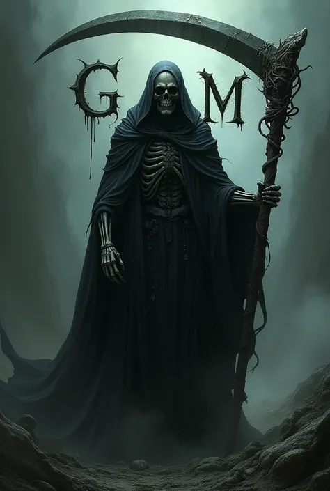 Death holding it's scythe with the letters GM