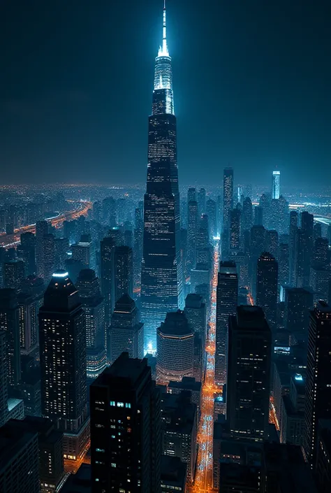 Skyscrapers at night, no waterfront