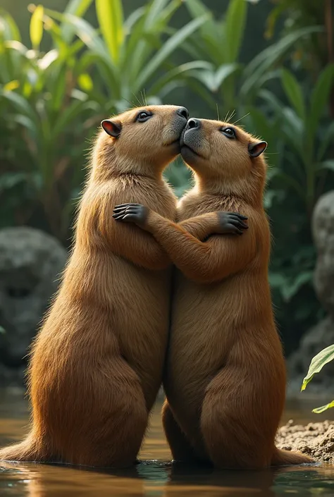 Two capybaras copulating