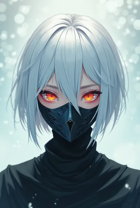 Anime boy white hair unmale eyes wears mask