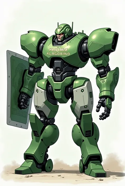 Shield with a strong muscle robot and the name MDM ALAGOANO on the belly and in the color Green and white