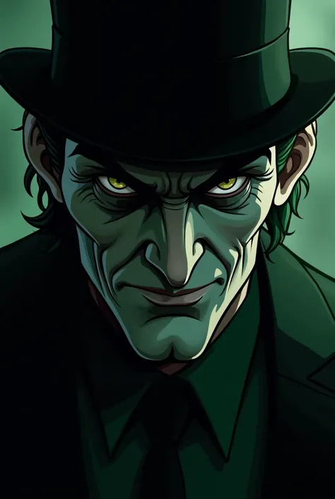 The riddler photo de profil animé avec un haire mystérieux avec sont chapeau 