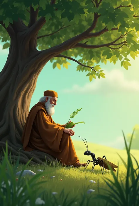 Scene 1: Under the tree
‎(A garden, Allama Ibn Qayyim is sitting under a tree. Near them, an ant is trying to pull the wing of a grasshopper. )


Allama Ibn Qayyim
‎( himself )
This ant is so hardworking, but its wings are not lifting due to its poverty. L...