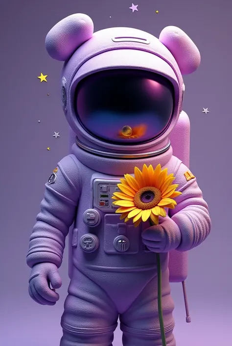  Creates a hyperrealistic 3D representation of a text  "I"  designed as a sculptural piece .  The text must be made of a soft material ,  bright and vibrant purple material ,  with subtle decorative engravings . An astronaut is adorned with the letter Gran...