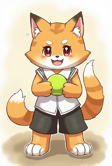 Anime style drawing of a cat holding a tennis ball,  detailed fan art ,  high res, Ferson art,   high quality fanfiction , Ferson commission, hyena Ferson, Ferson  Furry Art  commission,  varguyart style , oc committee,  Furry Art !!!, Commissioned art , w...