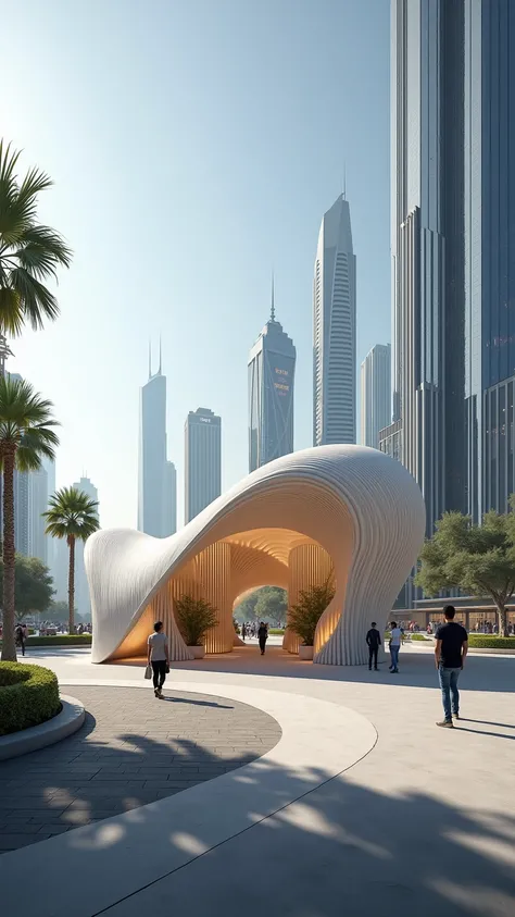 futuristic sugarcane inspired waiting shed,, Dubai Urban City, 1 view