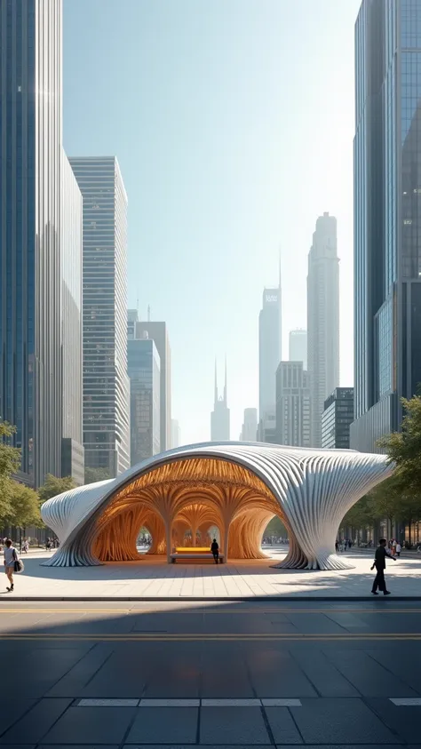 futuristic sugarcane inspired waiting shed,, Dubai Urban City, 1 view