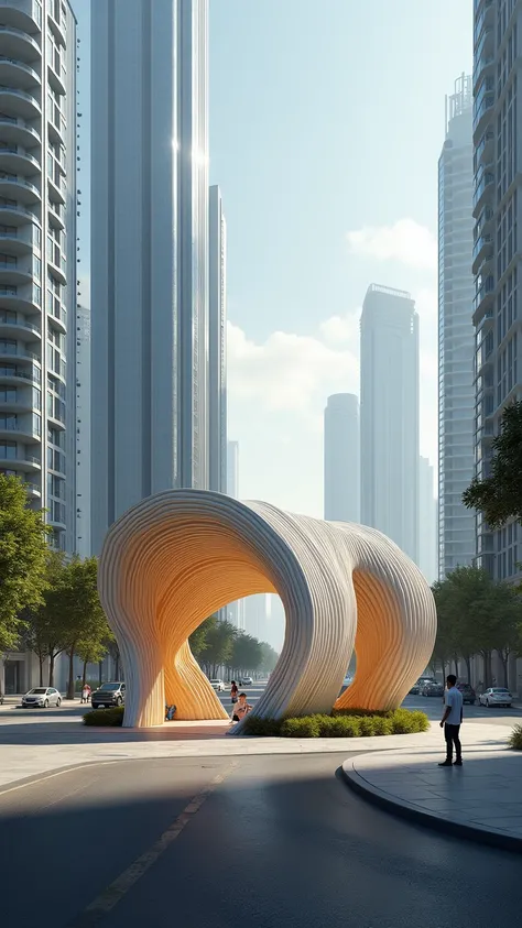 futuristic sugarcane inspired waiting shed,, Dubai Urban City, 1 view