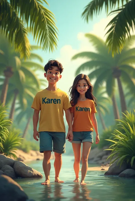 Boyfriend and girlfriend with Karen shirts they live in rices farms near the river and coconut trees with my real face and my girlfriend 