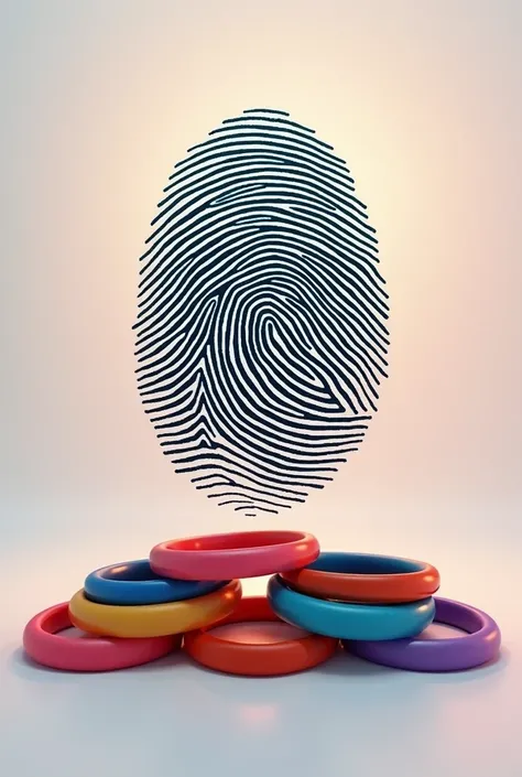 A slogan with a fingerprint on the background and on the front several bracelets of different colors