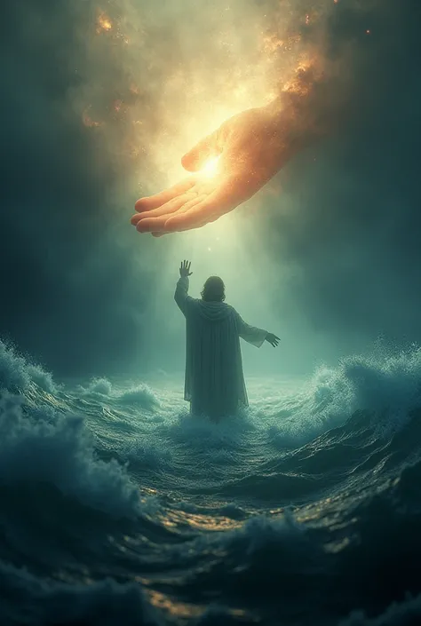 Sea of Suffering , Divorce, poverty, dryness, darkness. A divine light hand takes a person out of this sea of suffering and places them safe and happy in a place of firm success. 