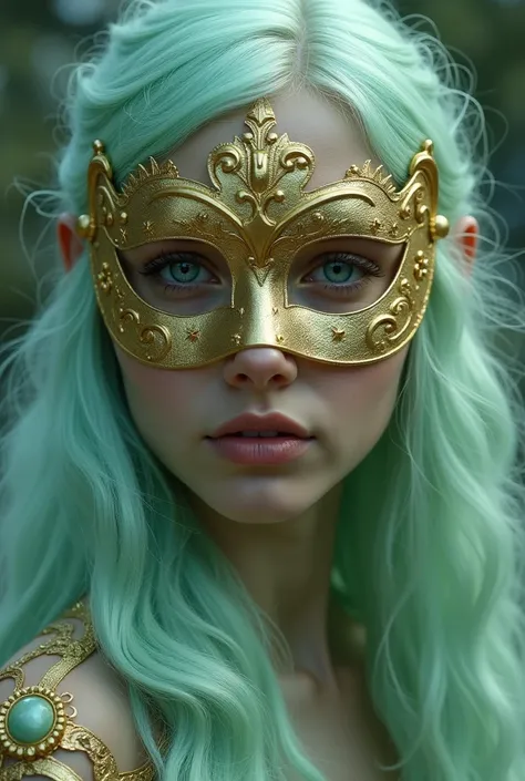 Mint-haired girl with a gold mask 