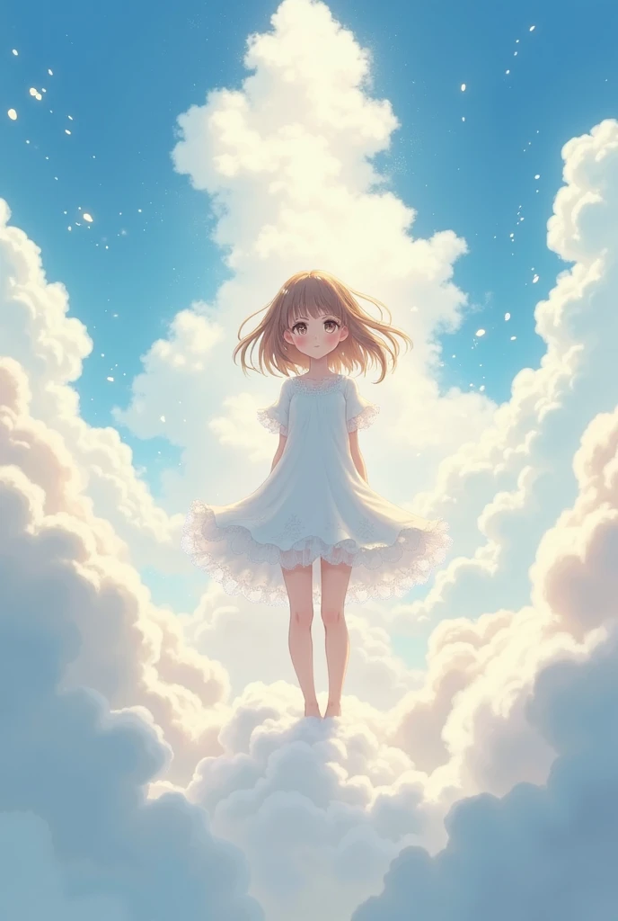 Anime girl with brown hair and light brown eyes being a pillar of the clouds