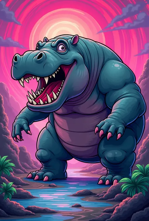 The hippopotamus rex as if it were a cartoon from the 80s#