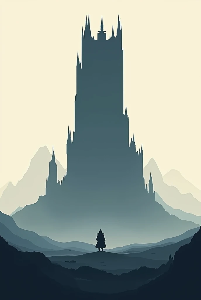 Landscape, Flat art, silhouette, cutout, minimalist, massive evil tower