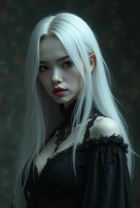 Vampire girl with pitch-black eyes and silver hair 