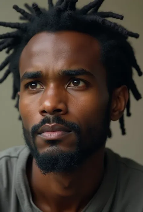 Man with deep eyes small beard and somali hair 