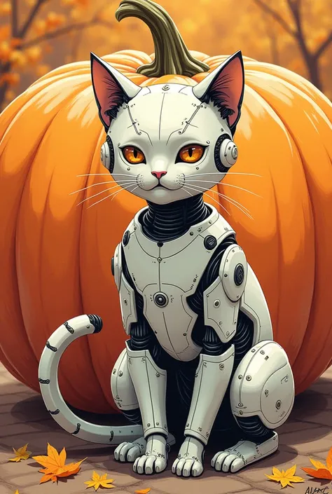 anime look lining details cat robot ink pumpkin