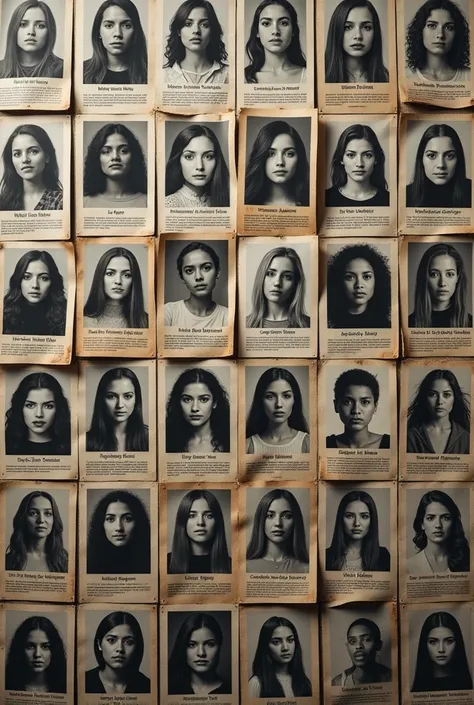 Create an image of several missing women posters.