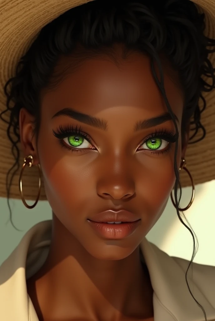 Sand colored black woman with green eyes