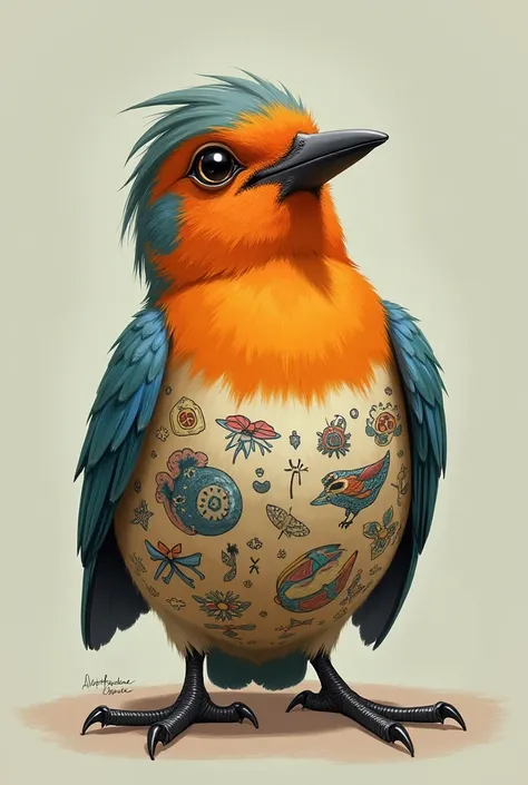 A bird with tattoos on its underwear 