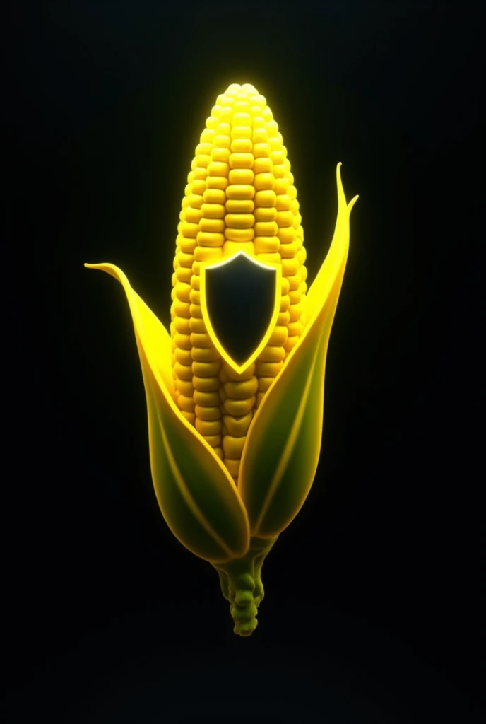 Neon yellow corn logo with a shield in the middle in 3d
