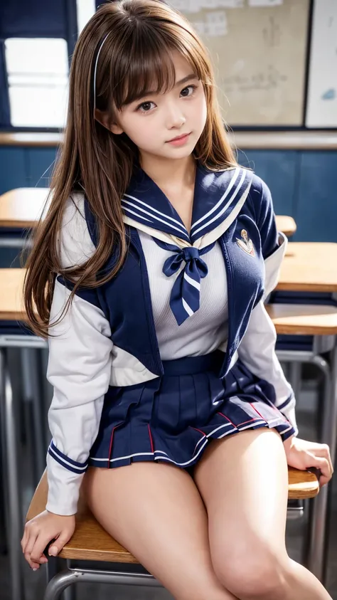 masterpiece,  best quality,  very detailed,( is present, photo is present:1.37),(Cowboy shot :1.3),( Taimo emphasis:1.4),excellent anatomy, beautiful woman, female student passing away, small smile  (well-proportion:1.3),( high school girl uniform , sailor...