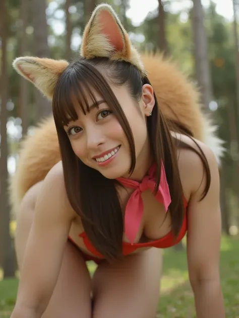 ((  top quality , 8k)), ((  Juliet's sleeve 1 dumb haired girl )), ((  photorealistic )), (Masterpiece),  perfect face , Beauty, (( Woman with fox ears )), ((  That woman has a tail  )), foxgirl, ((Her tail is big )), (( That beautiful woman is smiling )),...