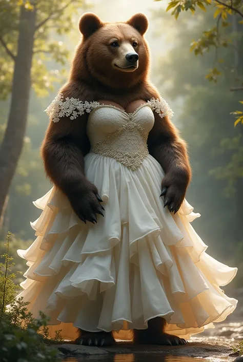 A female bear in a wedding dress