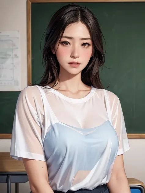 女性 teacher  , Dirty clothes , 
(((masterpiece))), ((  best quality)), (( 複雑な Details)), ((  super realistic realism )), ,  mature woman,   mature woman,   see through,    high definition  , illustration, 1人の mature woman,    perfect hands,   Details,  美しい ...