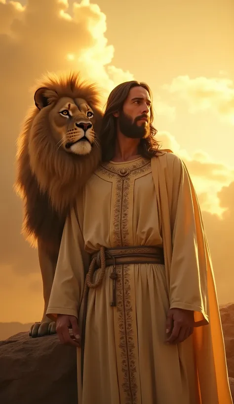 Highly detailed, ultra-realistic, 32k resolution, cinematic lighting, finely textured, intricate details, atmospheric depth, photo-realistic masterpiece, professional-grade composition.
A serene and inspiring depiction of Jesus standing in a golden celesti...