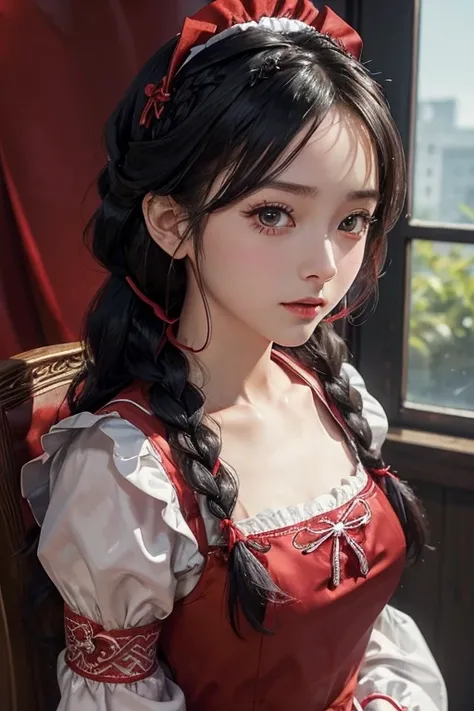 (       highest resolution  、      clear      、).Anime Eyes、      top quality   ,             single, ((      braids)).         one woman,  alone, masterpiece,                 very detailed bust            ,               semi-realistic     、         black...