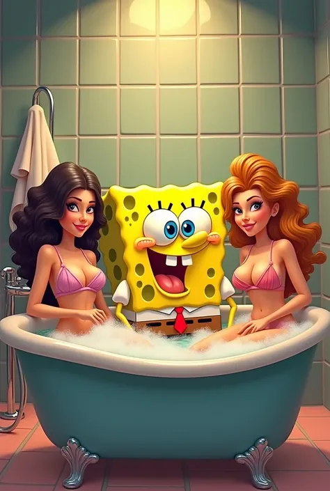 SpongeBob with women next to you in the bathtub 