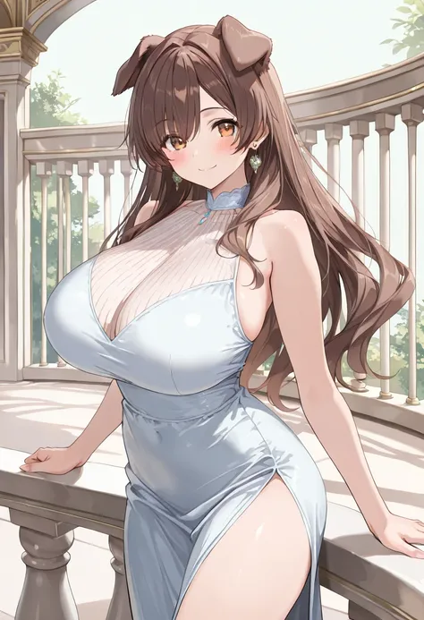 ( best quality , 8k , masterpiece , incredibly absurdres , beautiful woman , perfect body , super detailed skin , highly detailed eyes and face , 1 person ) , Inugami King , original hair color ,  brown hair  ,  dog ear , smile ,  will be happy , ( High Sl...