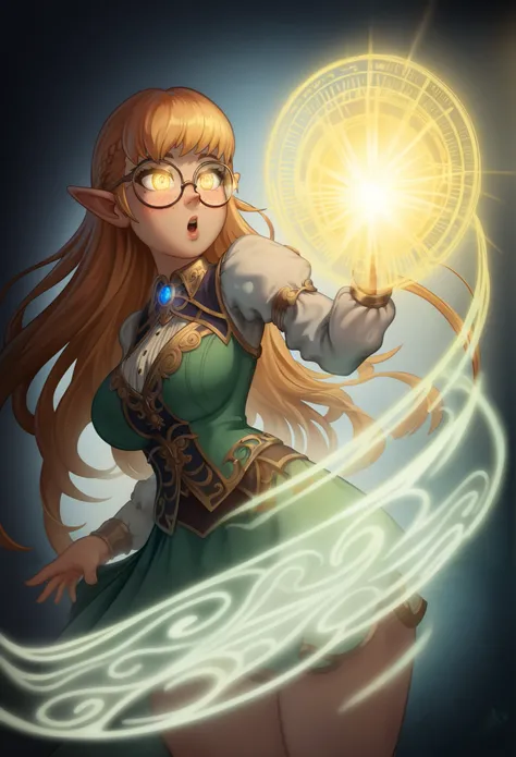 elf, lalafell, final fantasy 14, massive book, glasses, short skirt, triumphant expression, blushing, atmospheric lighting, dynamic pose, detailed eyes, soft shading, intricate design, freckles, delicate facial feature, detailed eyes, soft shading, intrica...