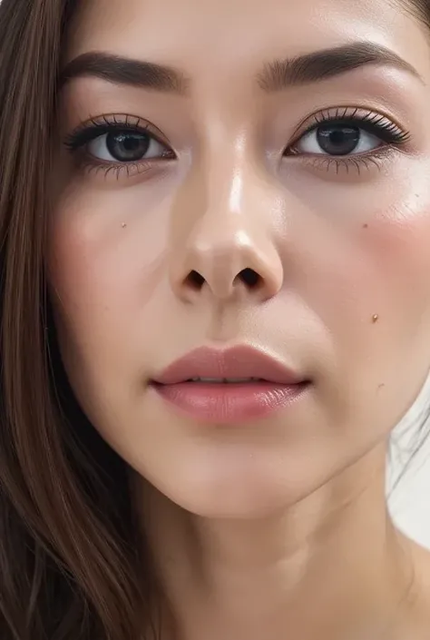   plastic surgery photo close-up    、((Nose only photo      ))、  美しい30歳の mature womanモデルの鼻孔のクローズアップ  ,   realistic skin with lots of pores   , hair that focuses on the nose  、   Girl with sparkling skin 、  beautiful and delicate face 、Prominent nose、   sup...