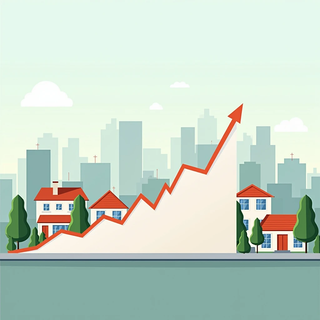 A graph showing stable growth in property value, with modern homes and buildings in the background, symbolizing a reliable investment for the future